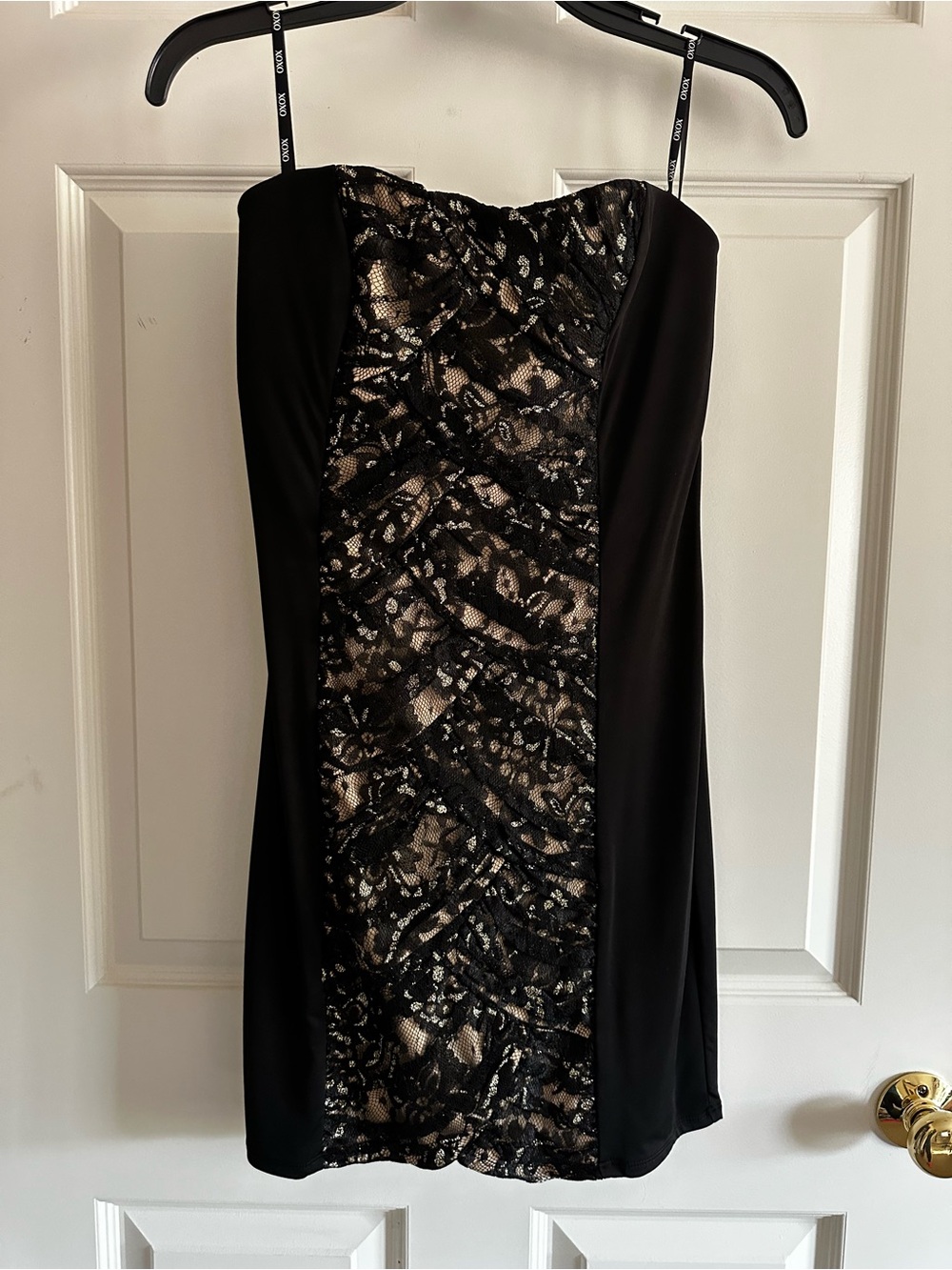 XOXO Black Strapless Lace Bodycon Mini Dress - L